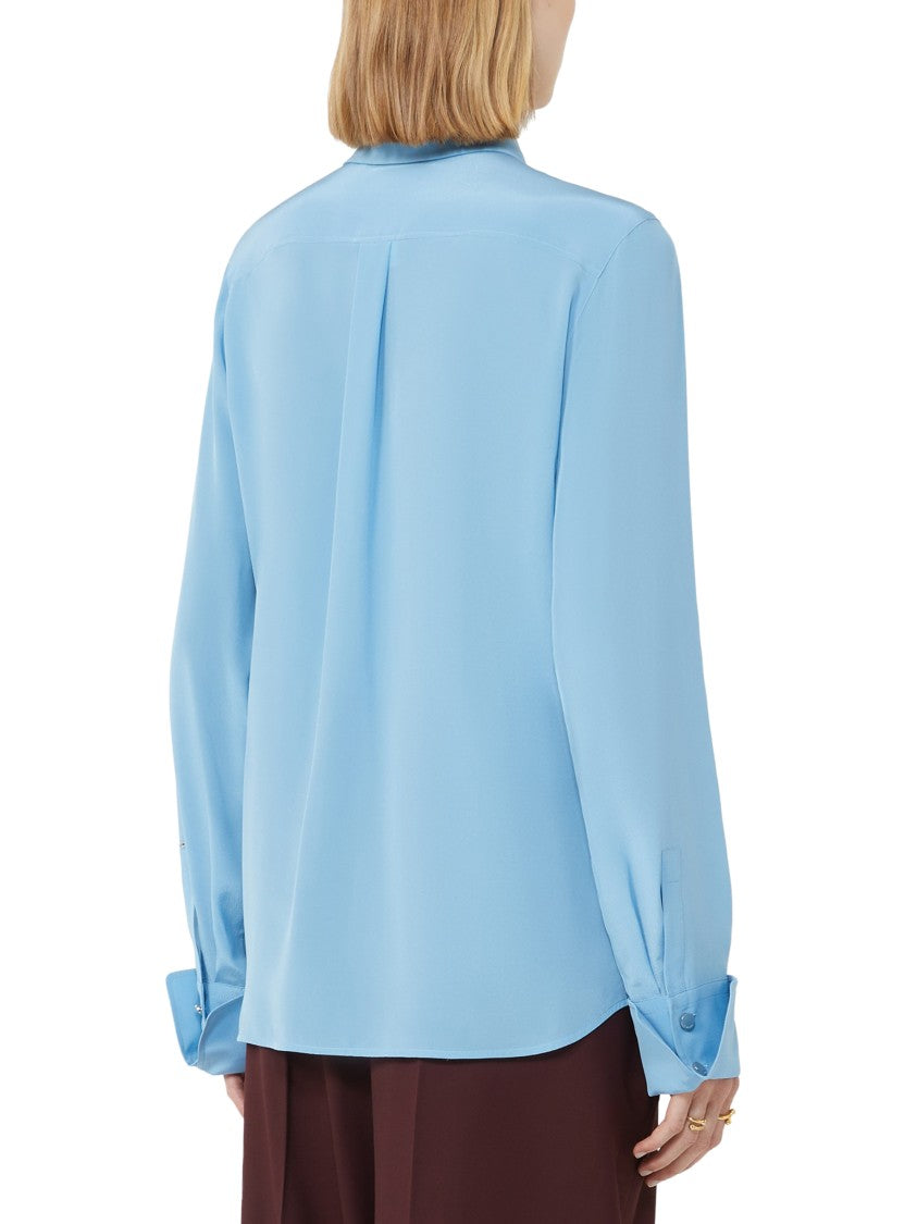 Max Mara Silk Shirt In Clear Blue With Classic Collar