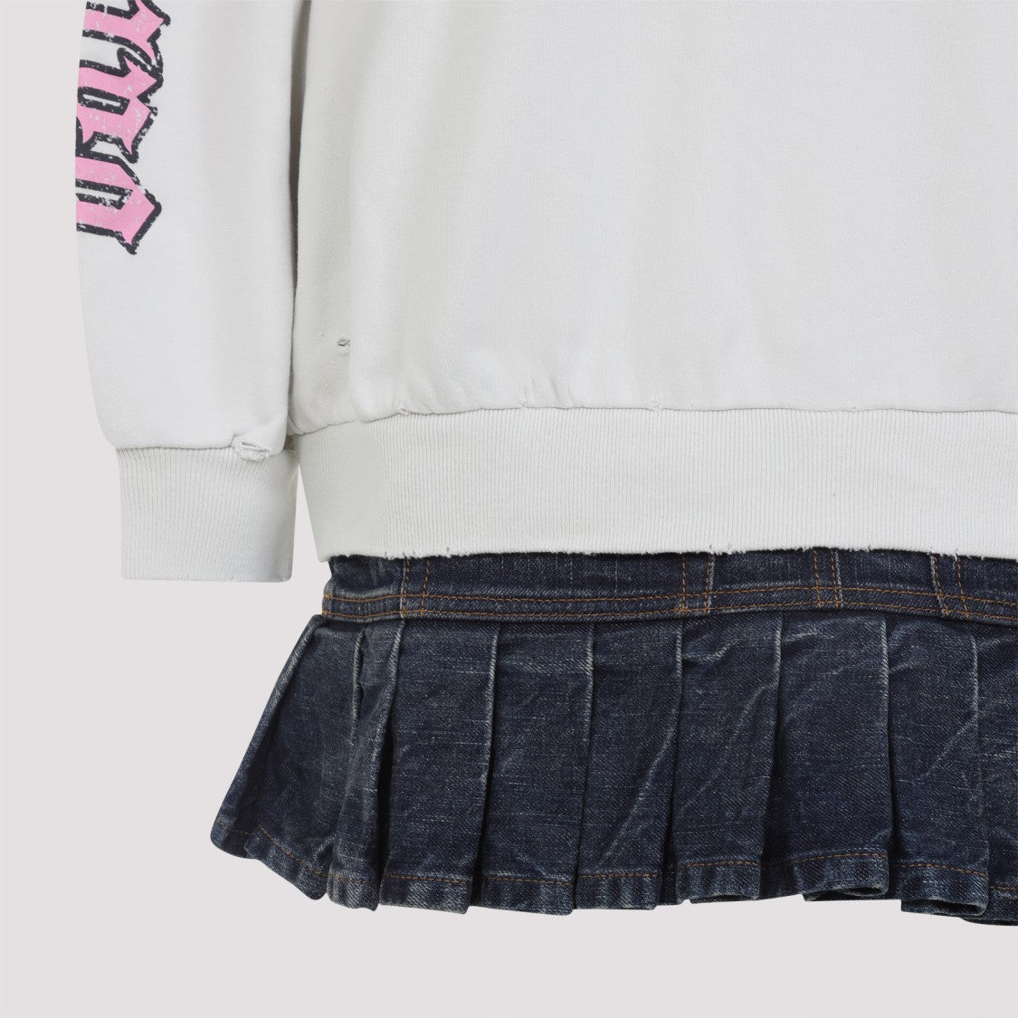 Balenciaga Gothic Lettering Cotton Dress With Pleated Skirt