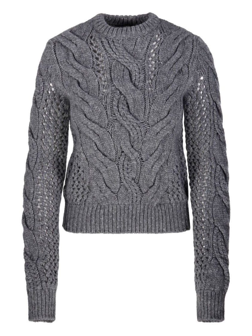 Sportmax Cable Knit Sweater With Eyelet Details And Crew Neck