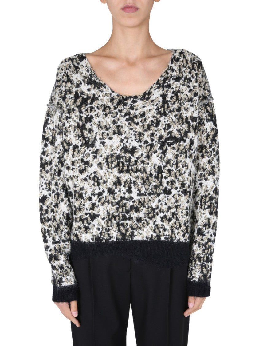Saint Laurent Wide Neck Sweater With Textured Knit