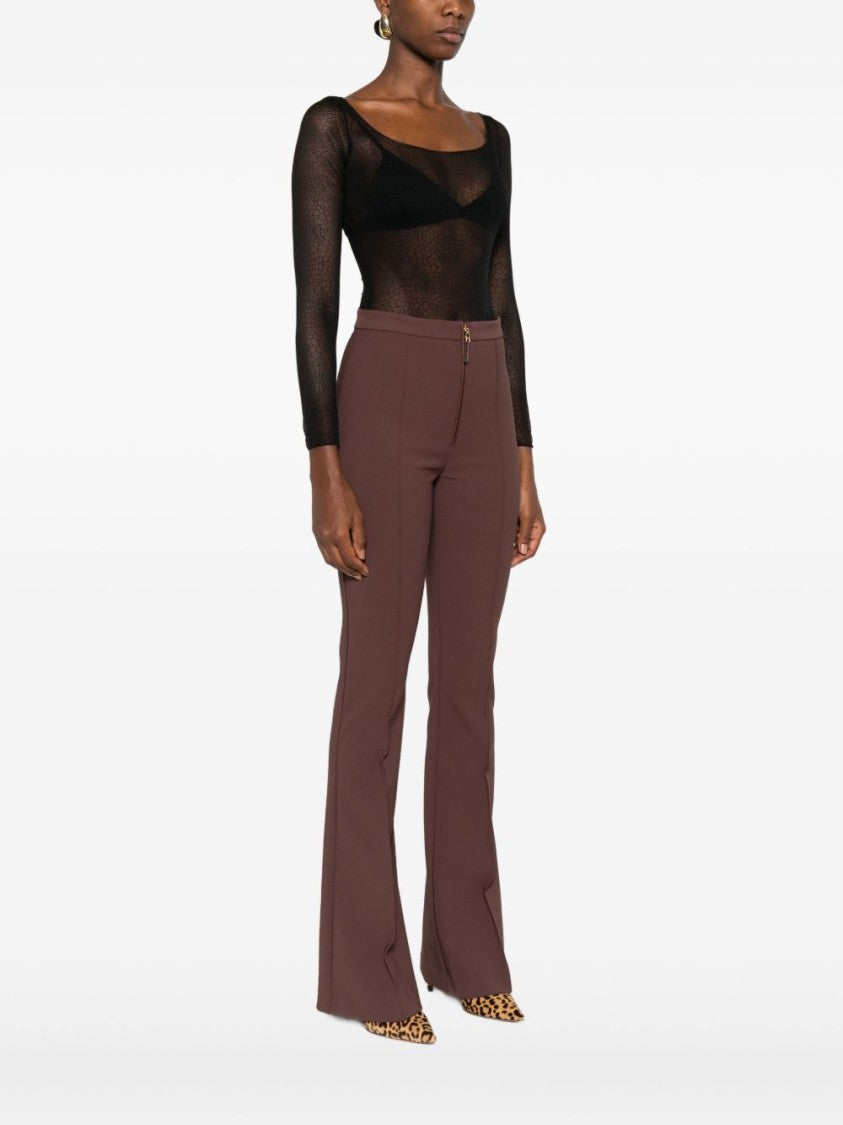 Elisabetta Franchi Sheer Black Bodysuit With Subtle Hexagonal Mesh