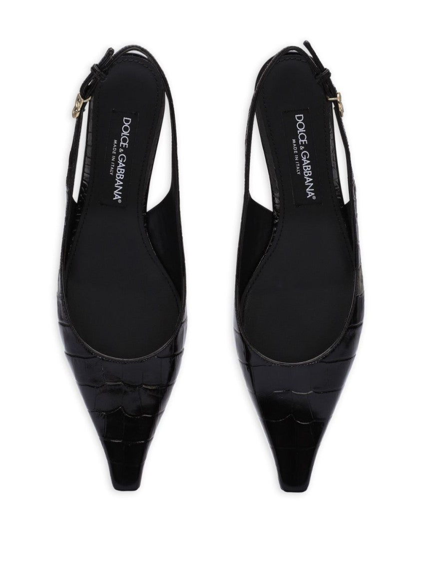 Dolce & Gabbana Pointed Toe Slingback Heels With Crocodile Texture