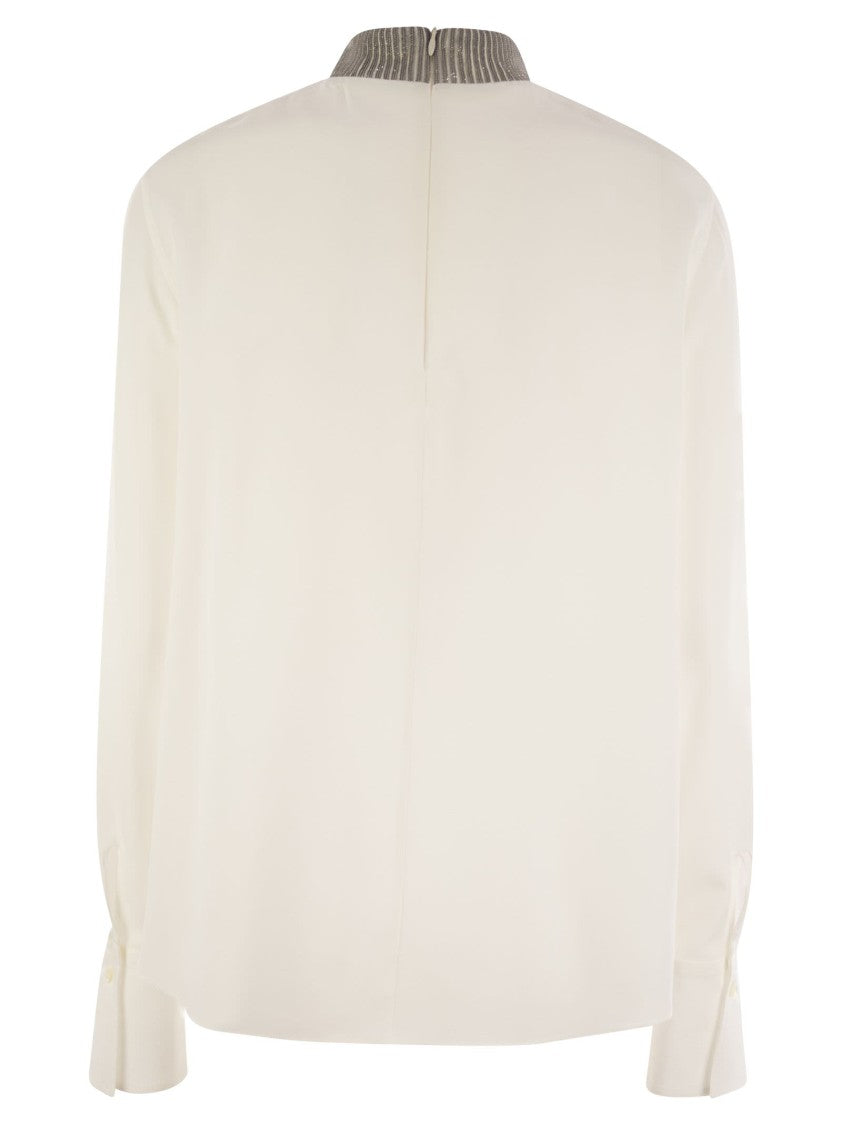 Brunello Cucinelli Silk Crepe De Chine Blouse With Neck Jewel