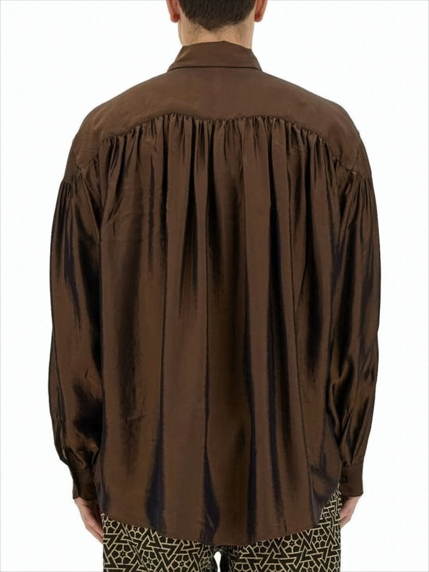 Aïe Long-Sleeve Brown Shirt With Gathered Shoulder Details