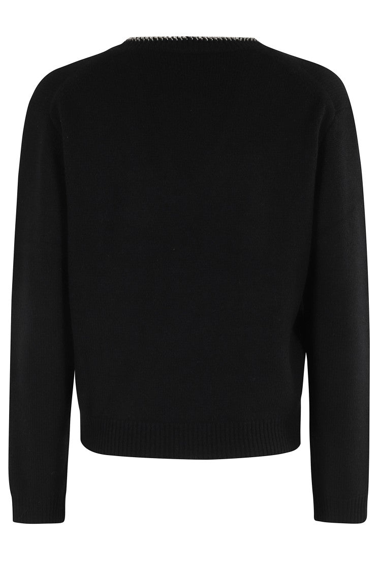 Semi Couture V-Neck Black Sweater With Rhinestone Detailing