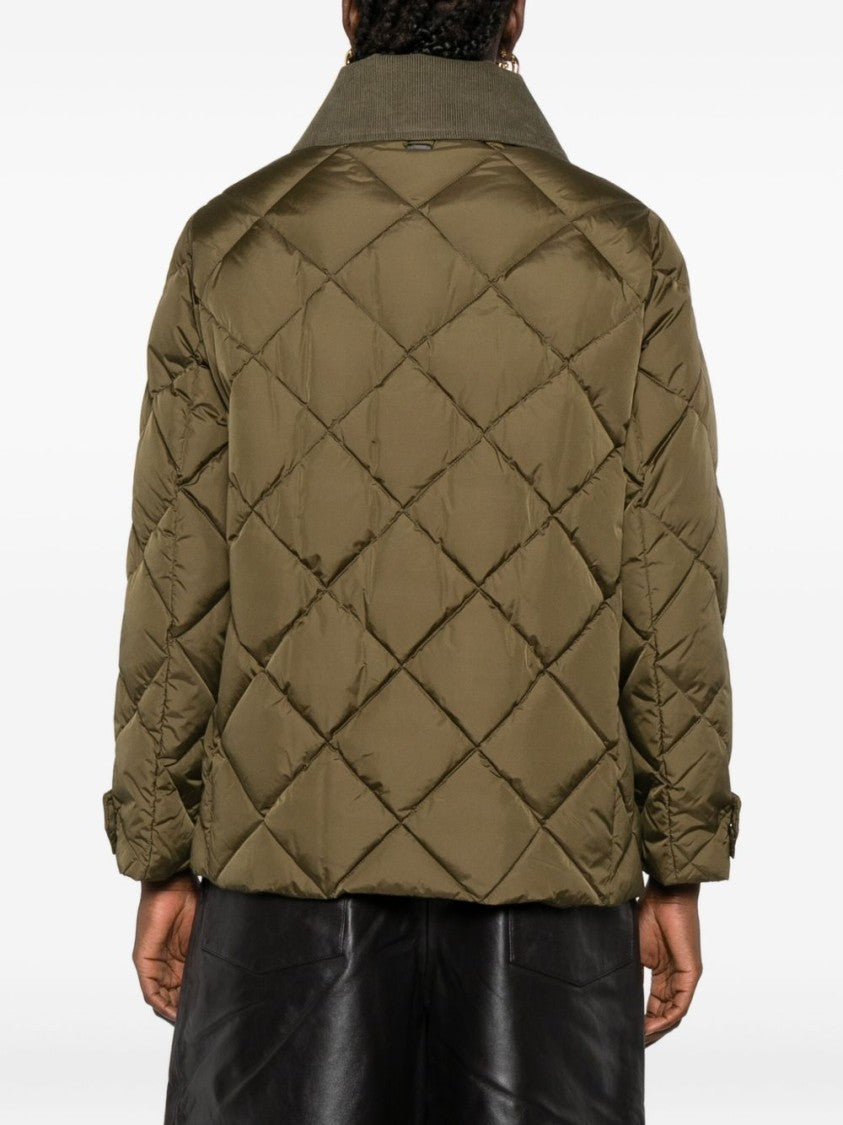 Herno Green Quilted Jacket With Corduroy Collar
