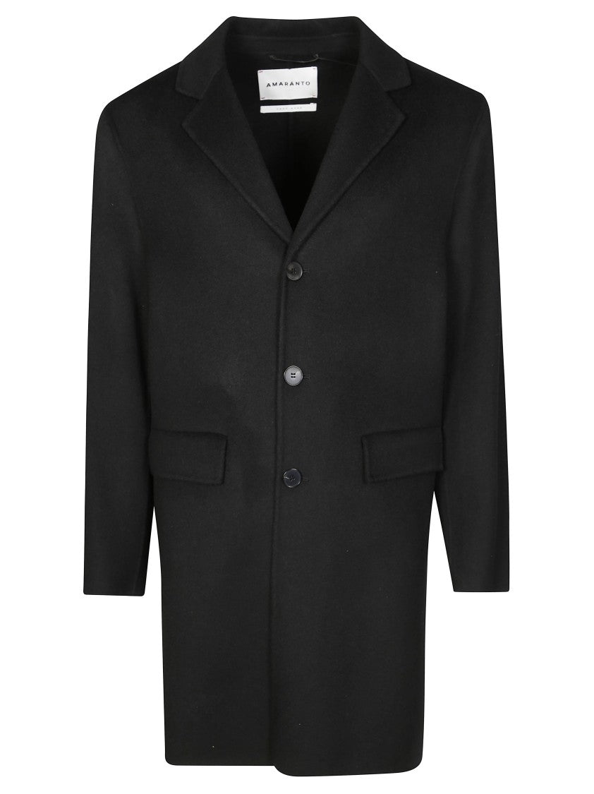 Amaranto Tailored Black Overcoat With Notched Lapels