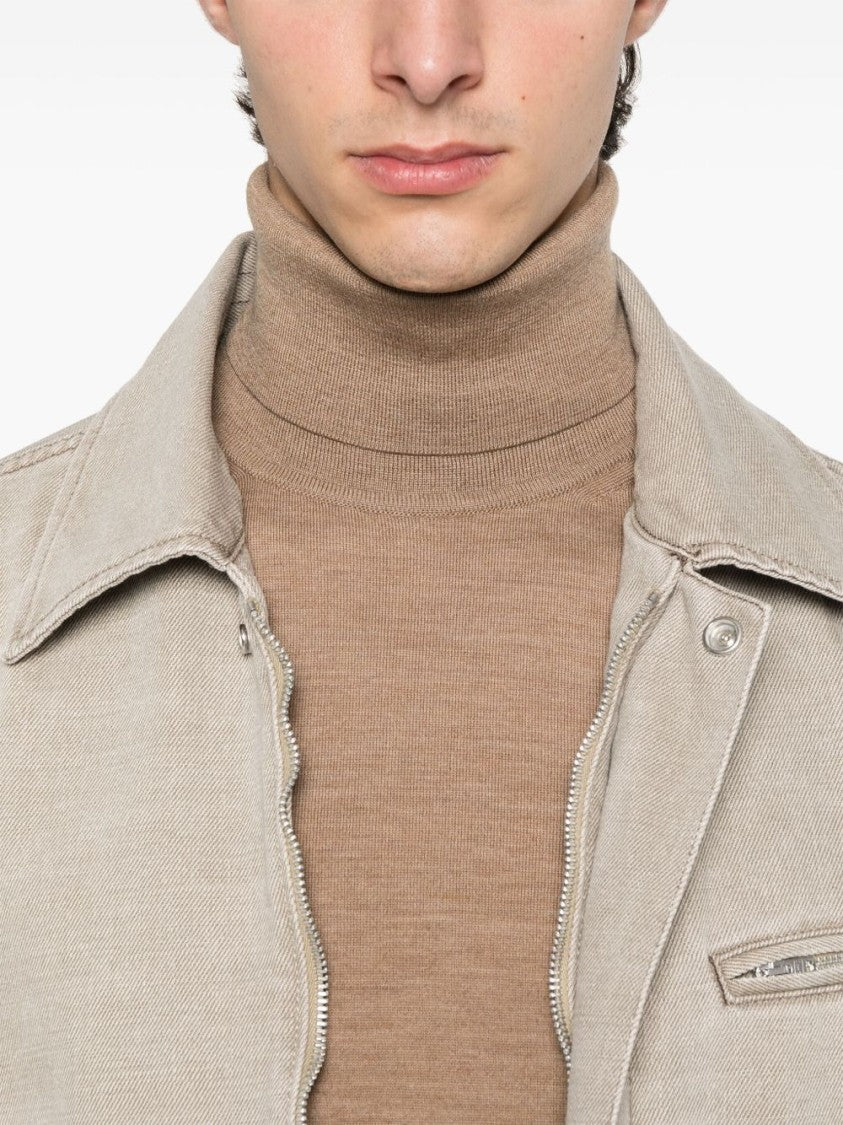 Tom Ford Beige Turtleneck Sweater With Ribbed Details
