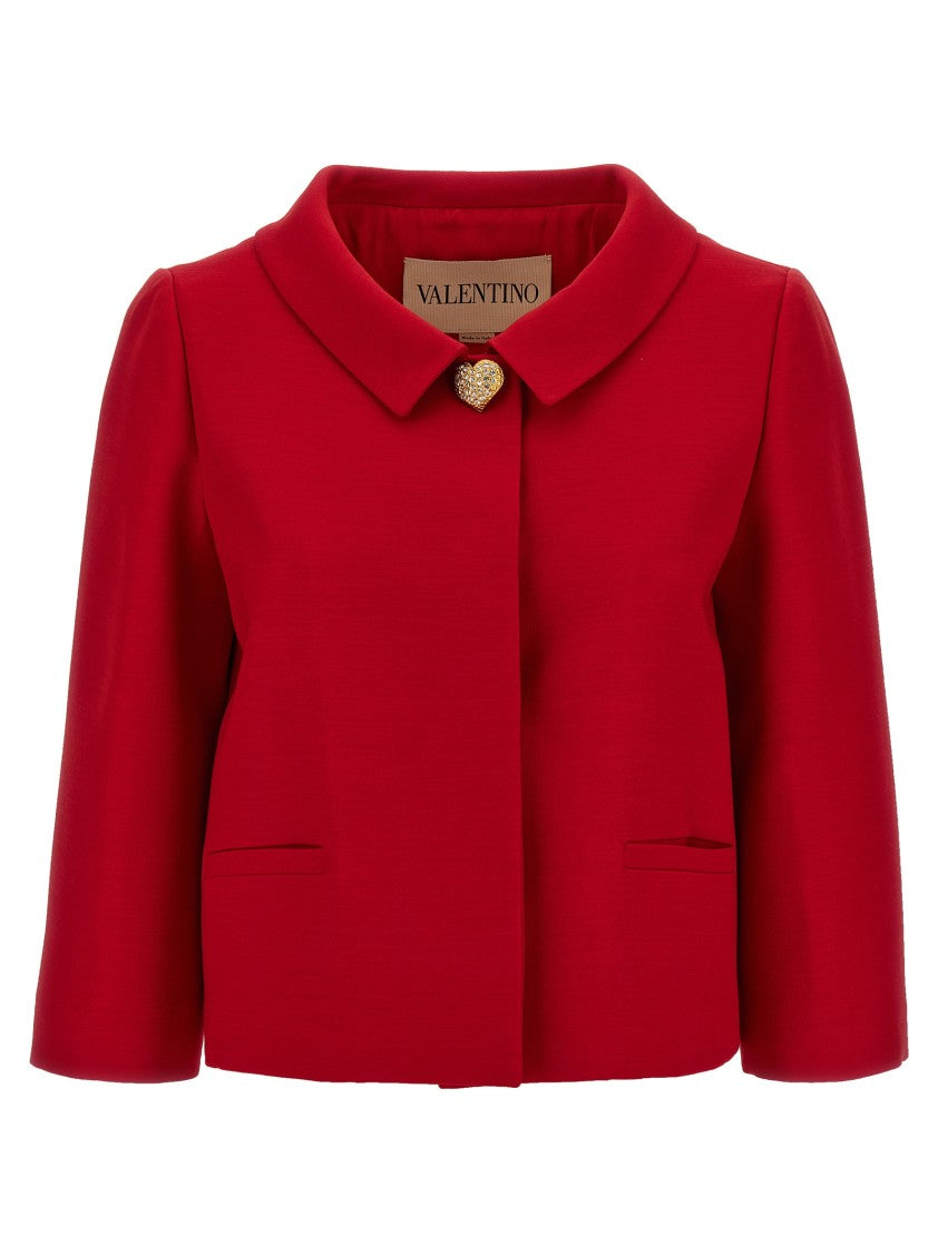 Valentino Garavani Crepe Couture Blazer With Rhinestone Heart Detail