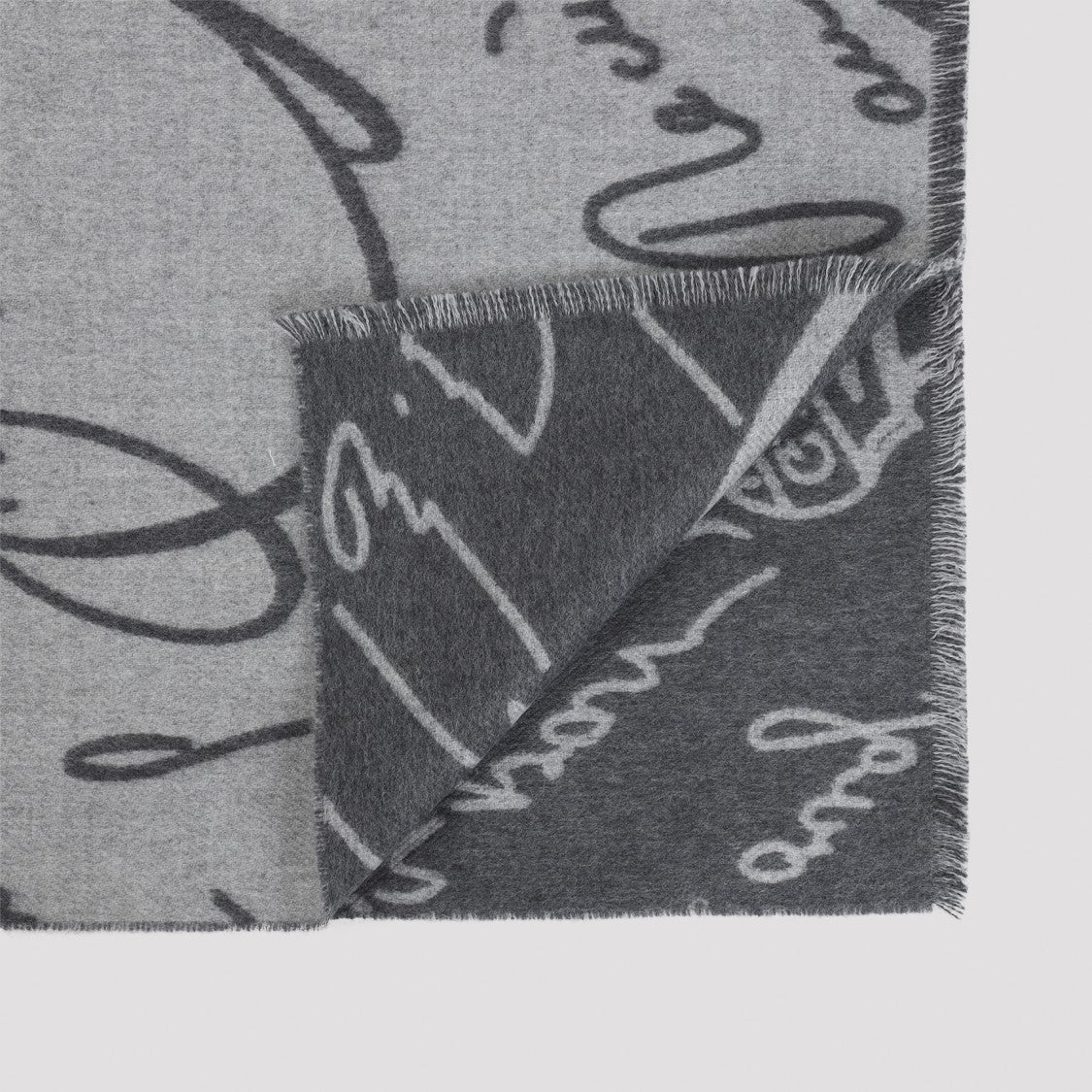 Berluti Scritto Jacquard Wool Scarf With Fringed Hems