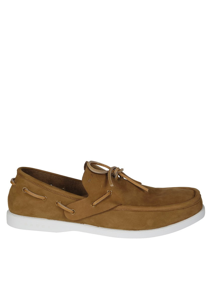 Marni Brown Leather Mocassini With Lacing Detail