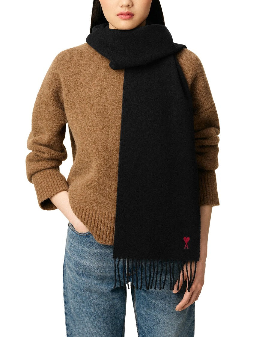 Ami Classic Wool Scarf In Solid Black