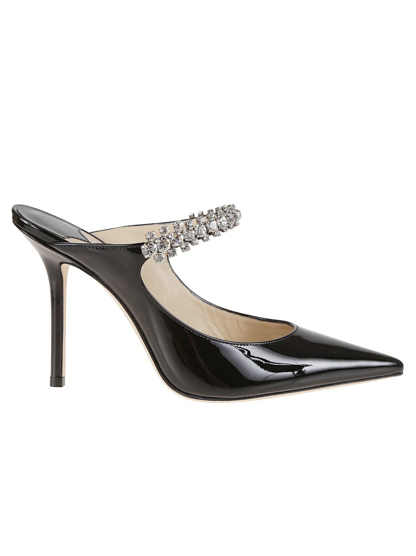Jimmy Choo Crystal-Embellished Black Patent Leather High-Heeled Mules