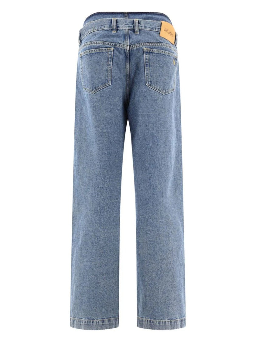 The Attico Embroidered-Logo Straight-Leg Jeans