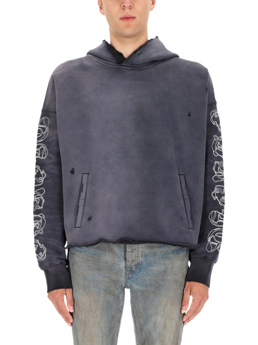 Purple Brand Distressed Black Sweatshirt With Graphic Text Detail