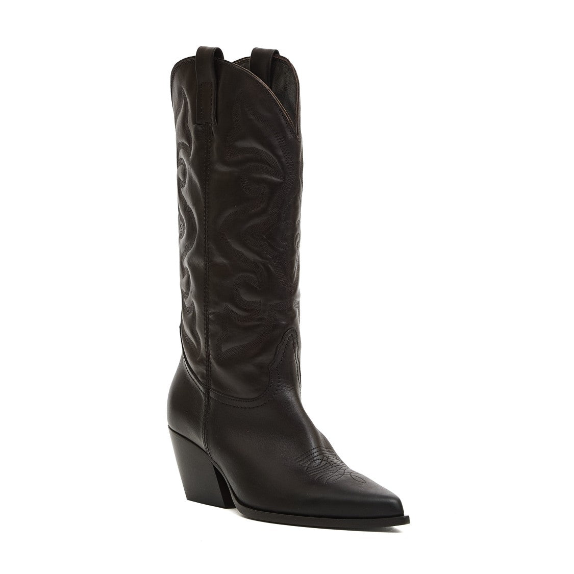 Elena Iachi Tall Leather Cowboy Boots With Embroidered Shaft