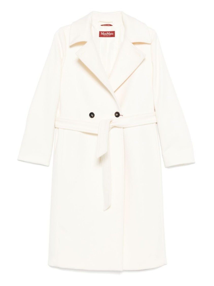 Max Mara White Belted Coat With Peak Lapels