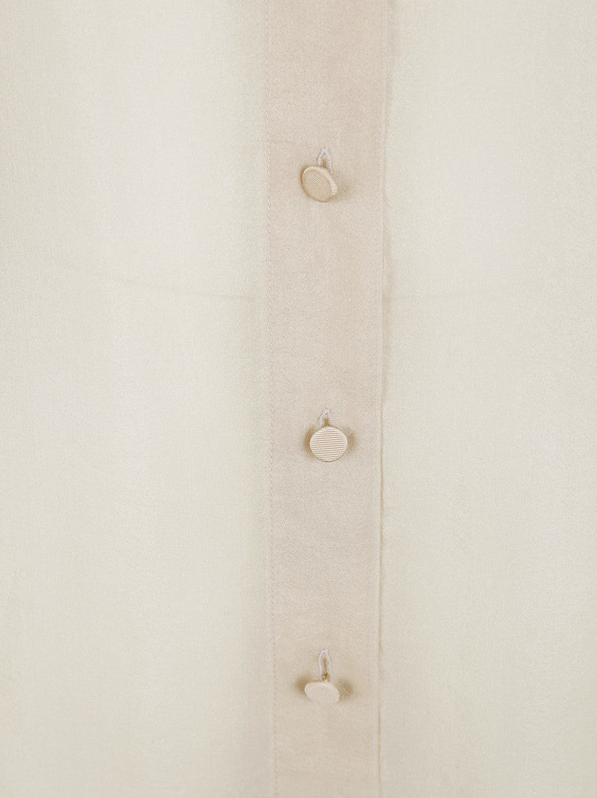 Forte Forte White Cupro Shirt With Pointed Collar And Fabric-Covered Buttons