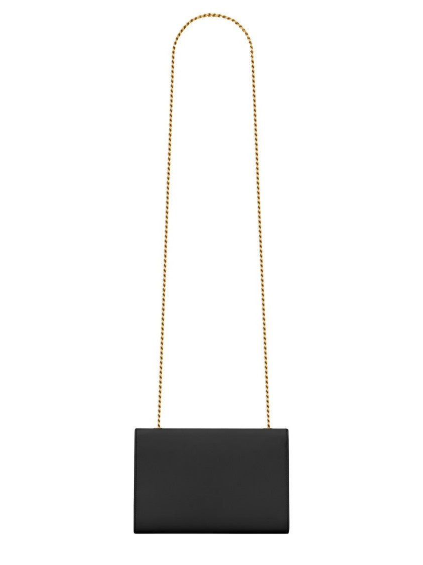 Saint Laurent Structured Black Calfskin Shoulder Bag With Metallic Logo