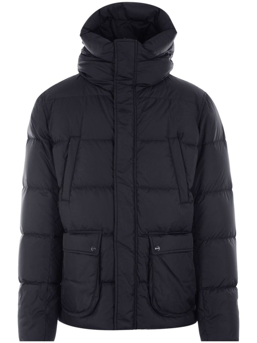 Herno High-Collared Black Puffer Jacket With Horizontal Quilting