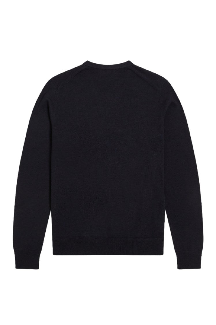 Fred Perry Blue Wool/Cotton Blend V-Neck Pullover