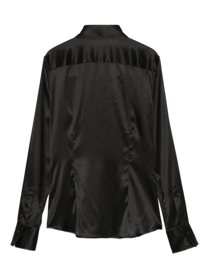 Xacus Silk Blend Black Shirt With Classic Collar