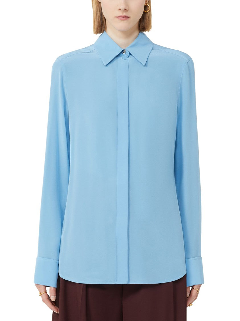 Max Mara Silk Shirt In Clear Blue With Classic Collar