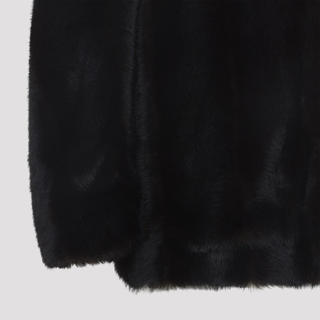 Mm6 By Maison Margiela Plush Black Faux Fur Jacket With High Collar And Relaxed Fit