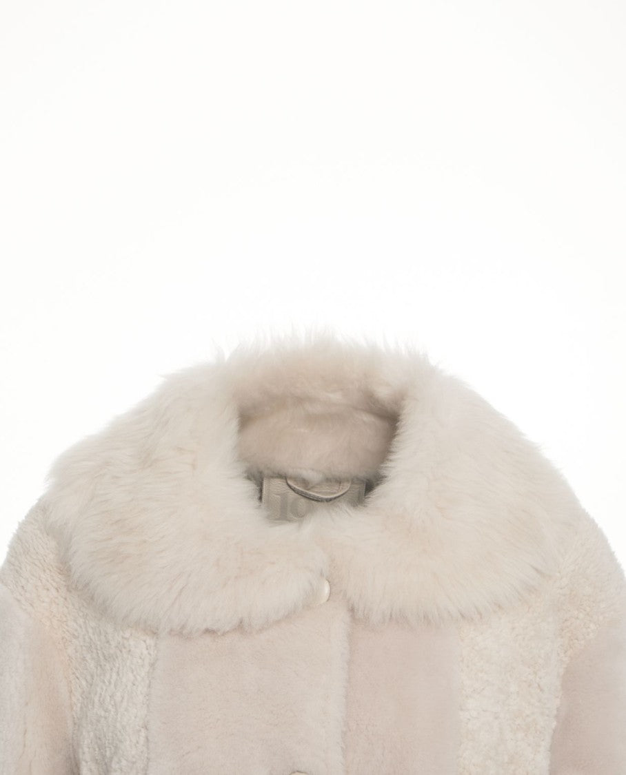 Desa 1972 Lamb Leather Coat With Voluminous Collar And Unique Textures
