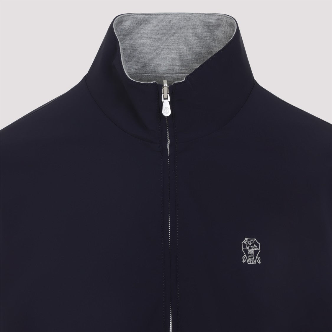 Brunello Cucinelli Navy Jacket With High Collar