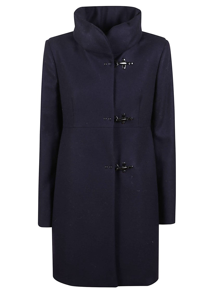Fay High-Waisted Blue Wool Blend Coat With Iconic Closure