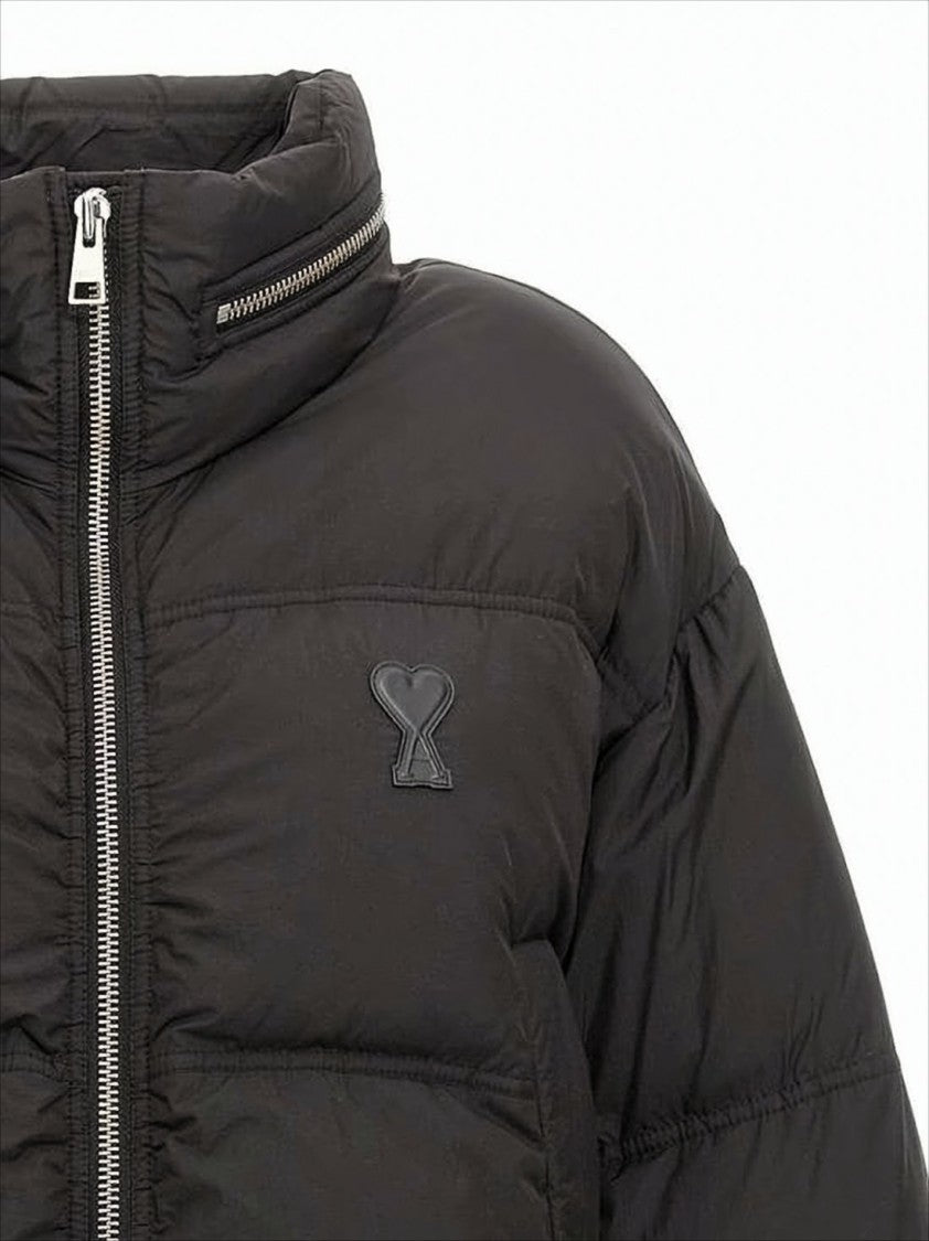 Ami Cropped Down Puffer Jacket With High Collar And Boxy Silhouette