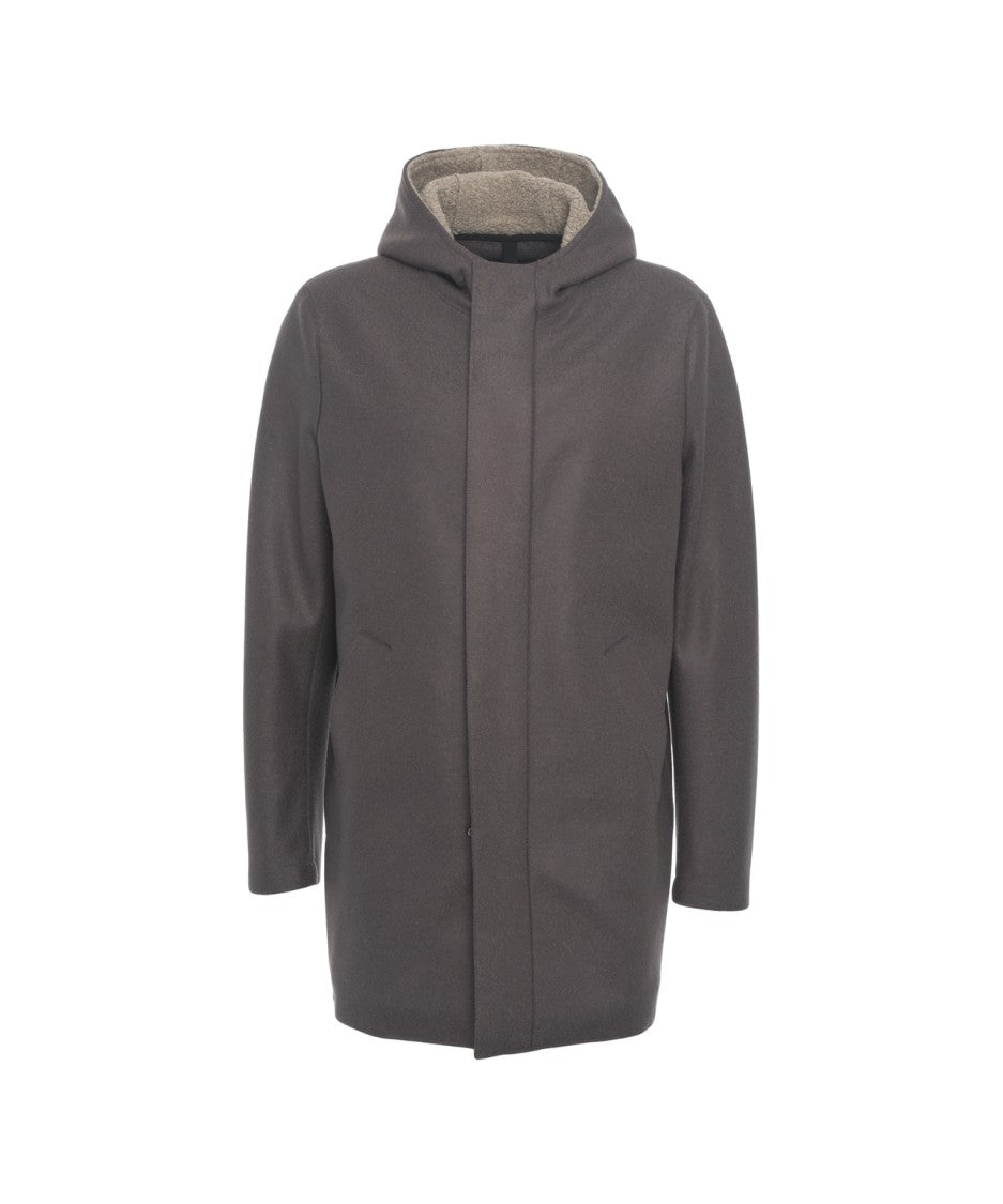 Harris Wharf London Wool Coat With Hood And Concealed Closure