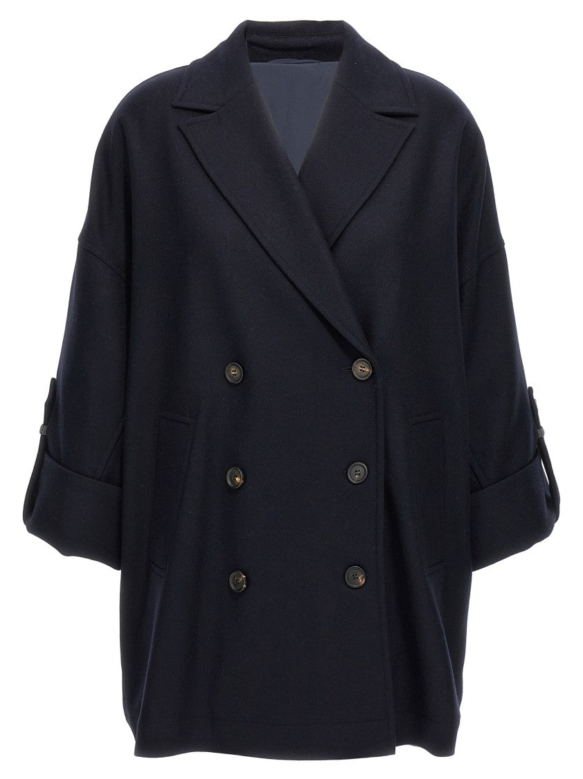 Brunello Cucinelli Shiny Cuff Details' Caban Coat
