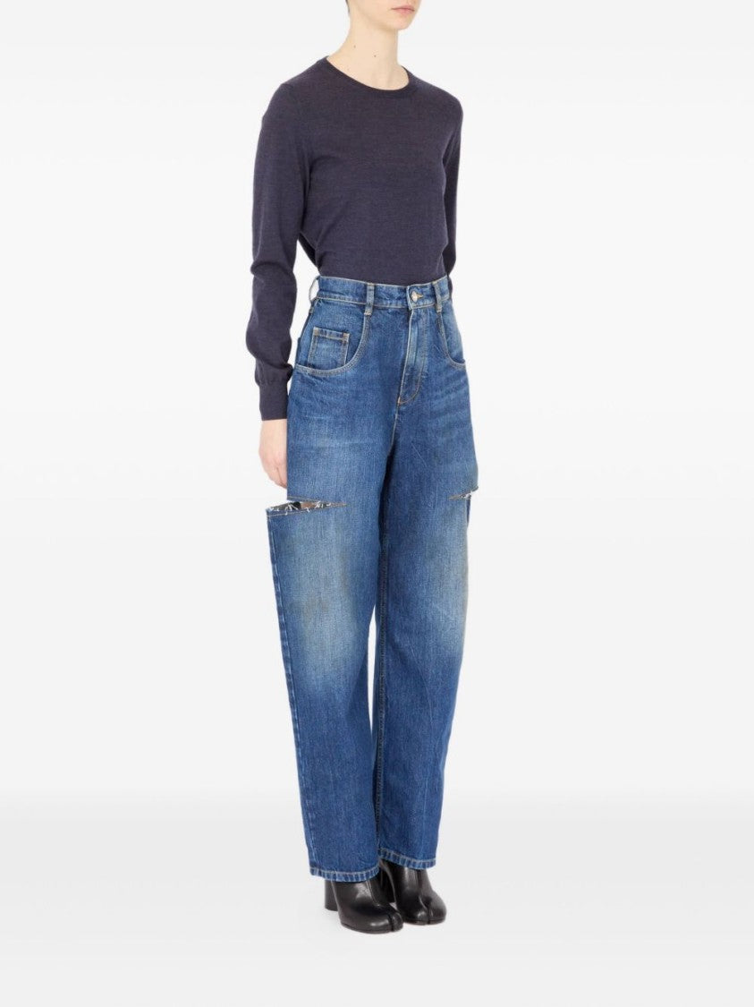 Maison Margiela High-Waisted Blue Denim Jeans With Cut-Out Details