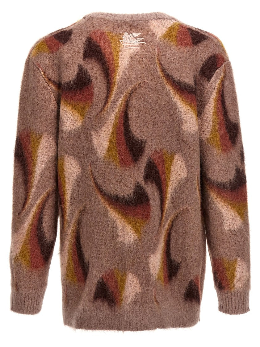 Etro Mohair Blend Cardigan With Abstract Pattern And Button Closure