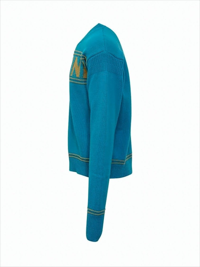 Marni Cropped Blue Knit Sweater With Iconic Logo
