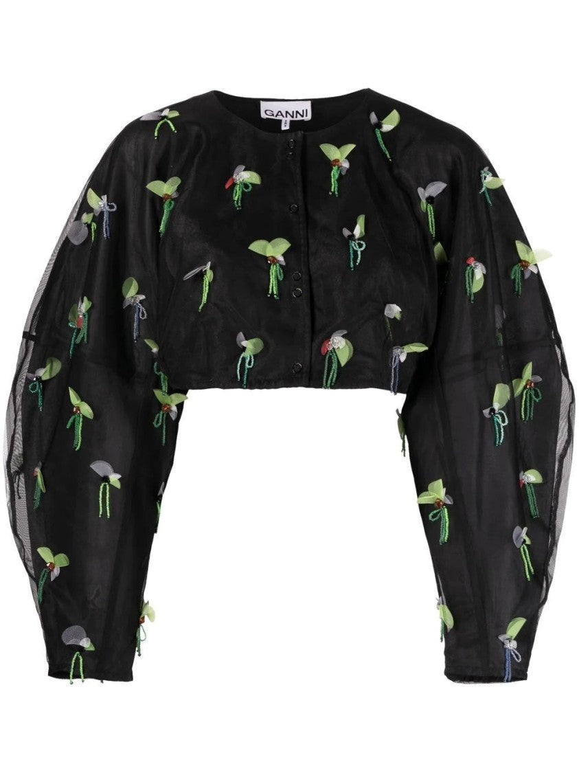 Ganni Embellished Cropped Blouse