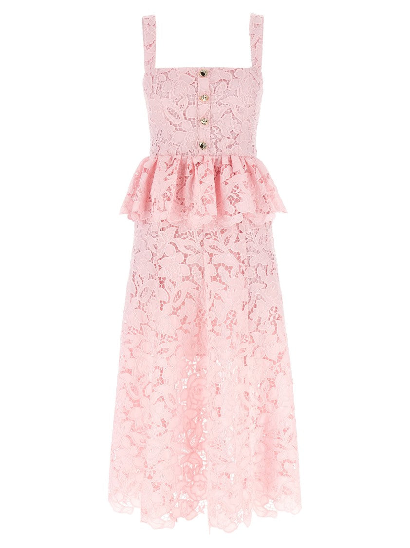 Self-Portrait Pink Lace Peplum Midi' Dress