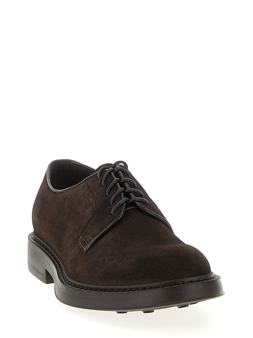 Doucal's Brown Suede Derby Shoes With Blake Construction