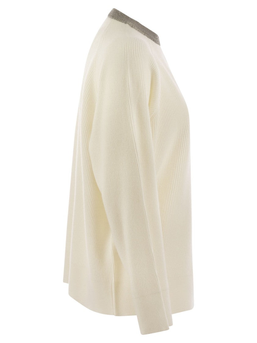 Brunello Cucinelli Ribbed Cashmere Sweater With Necklace