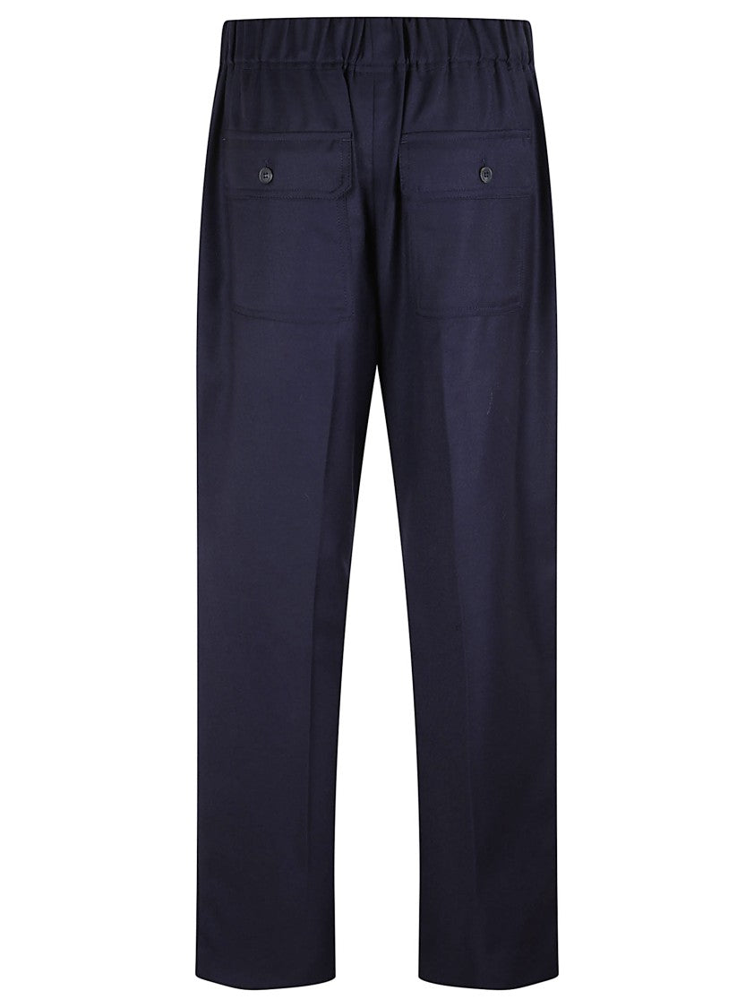 Max Mara Straight-Leg Blue Stretch Flannel Trousers With Elastic Waistband