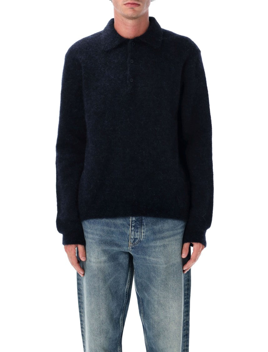 Sunflower Black Mohair Blend Polo Sweater