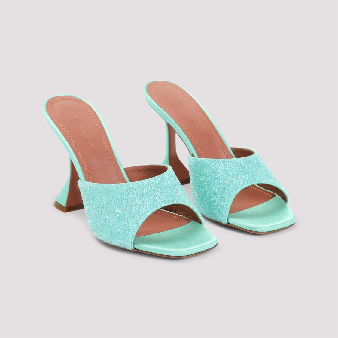 Amina Muaddi Satin Open-Toe Sandals With Crystal Embellishments