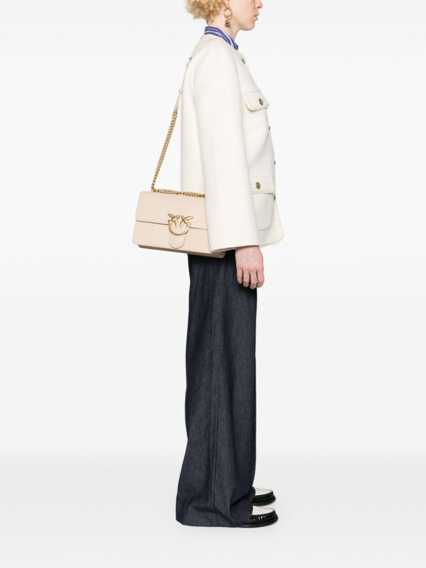 Pinko Structured Beige Leather Shoulder Bag