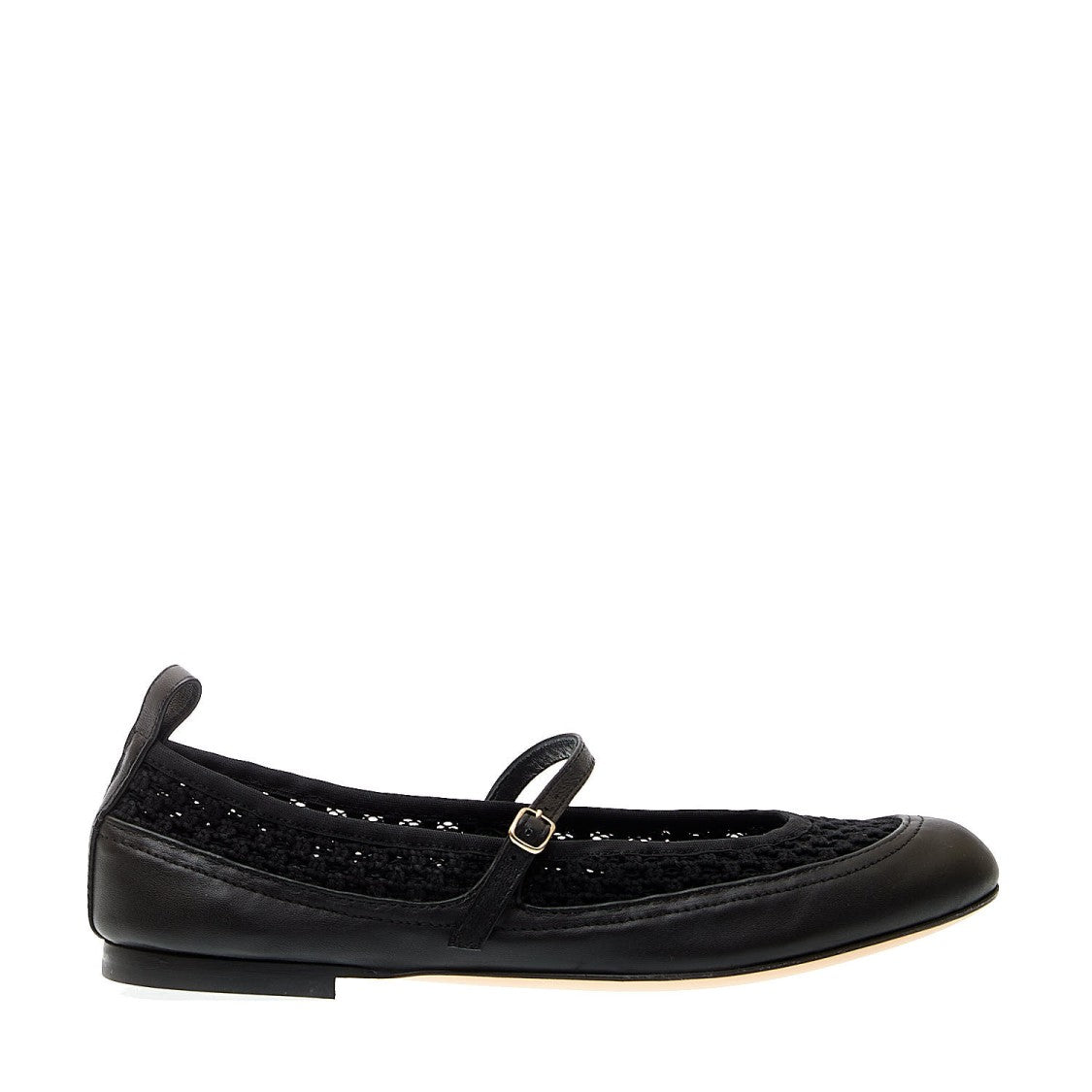 Agl Black Leather Ballerina With Strap