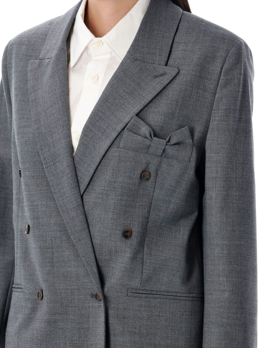 The Garment Double-Breasted Structured Blazer With Bow Accent