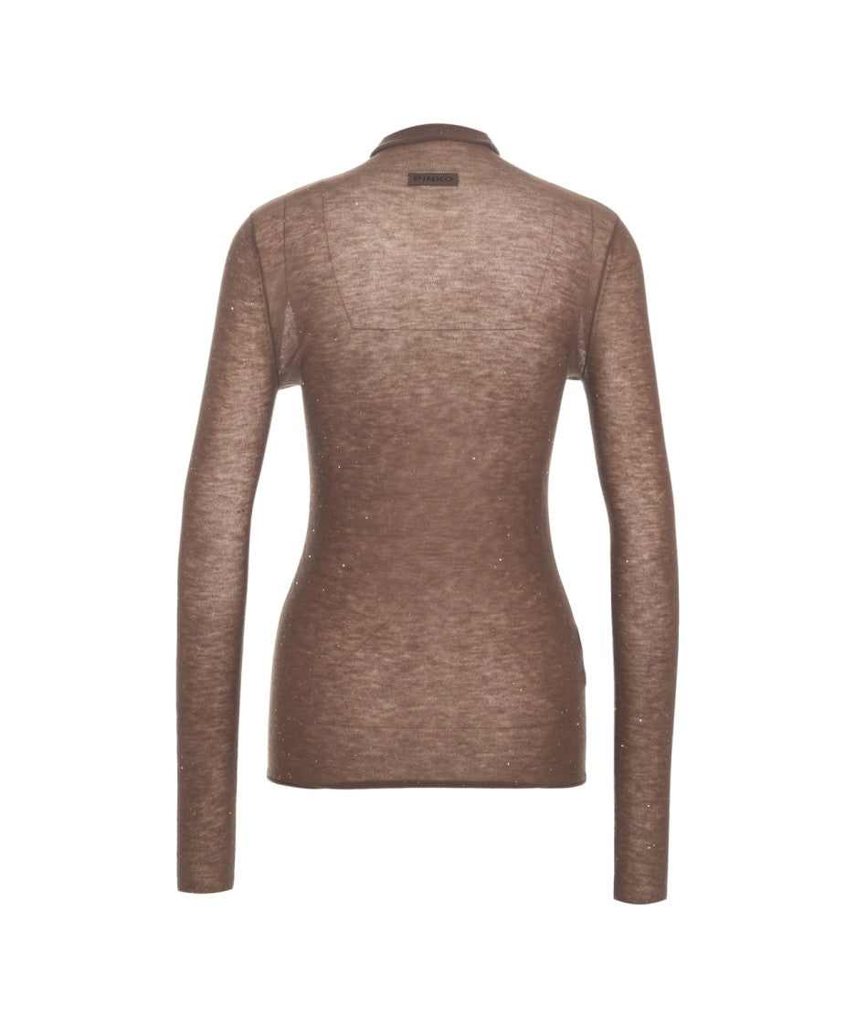 Pinko High-Neck Slender-Fit Top With Semi-Transparent Knit