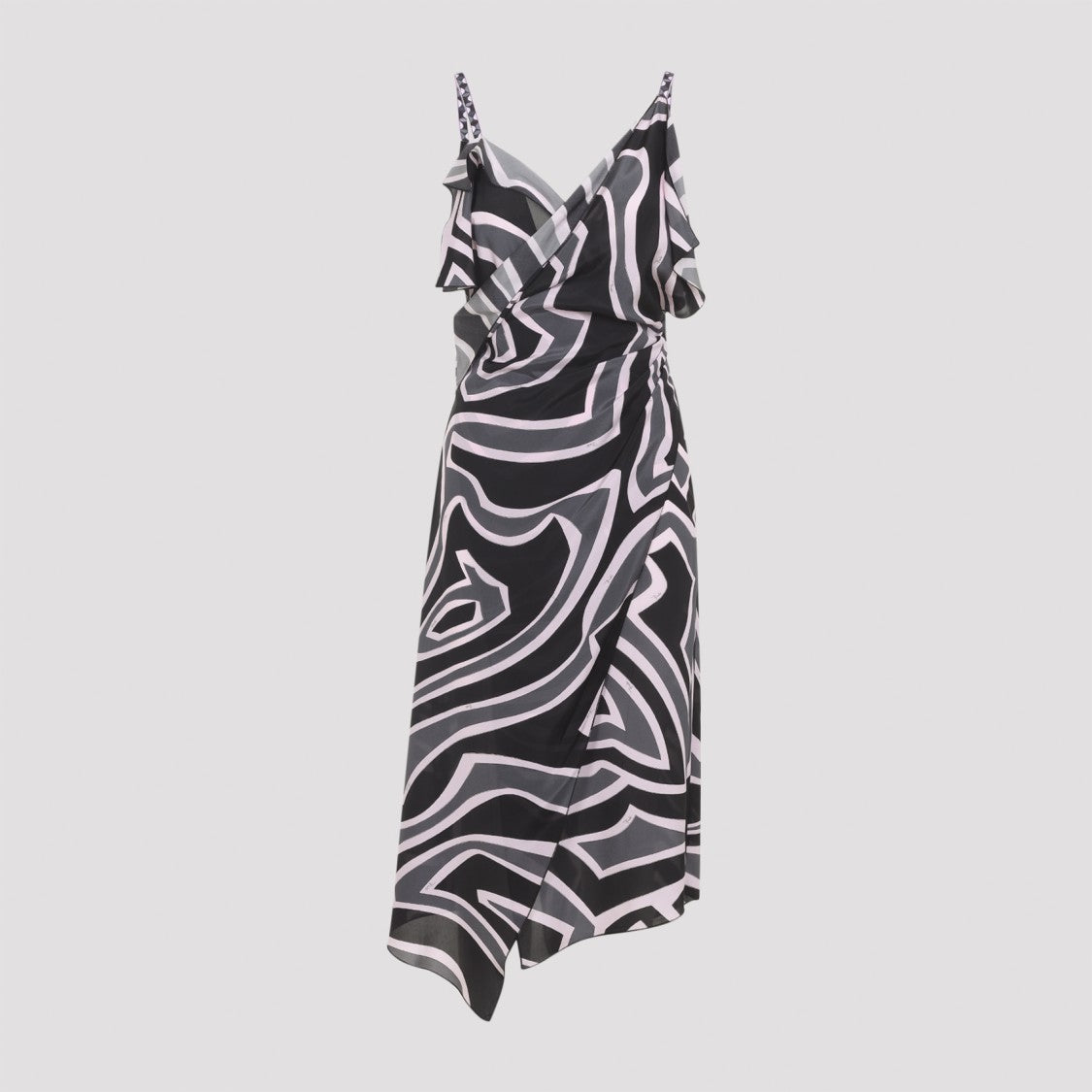 Pucci Hem Silk Midi Dress With Wrap Bodice
