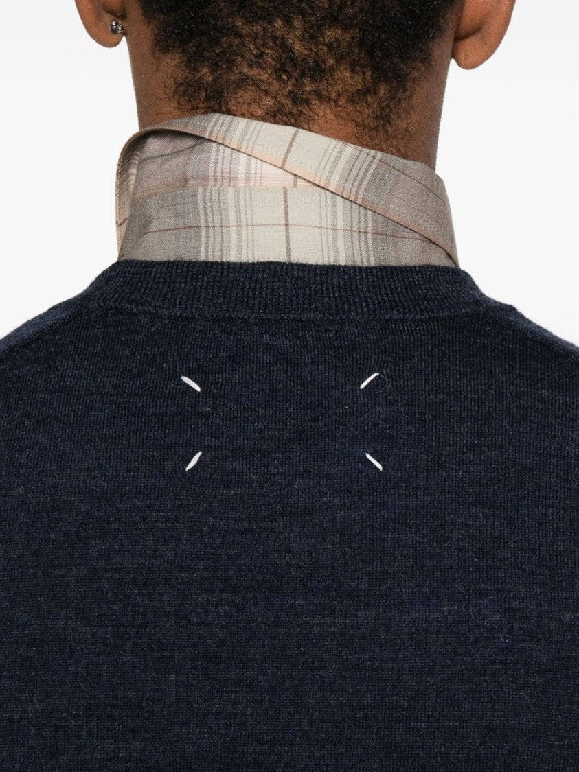 Maison Margiela Classic Crew Neck Sweater With Suede Elbow Patches